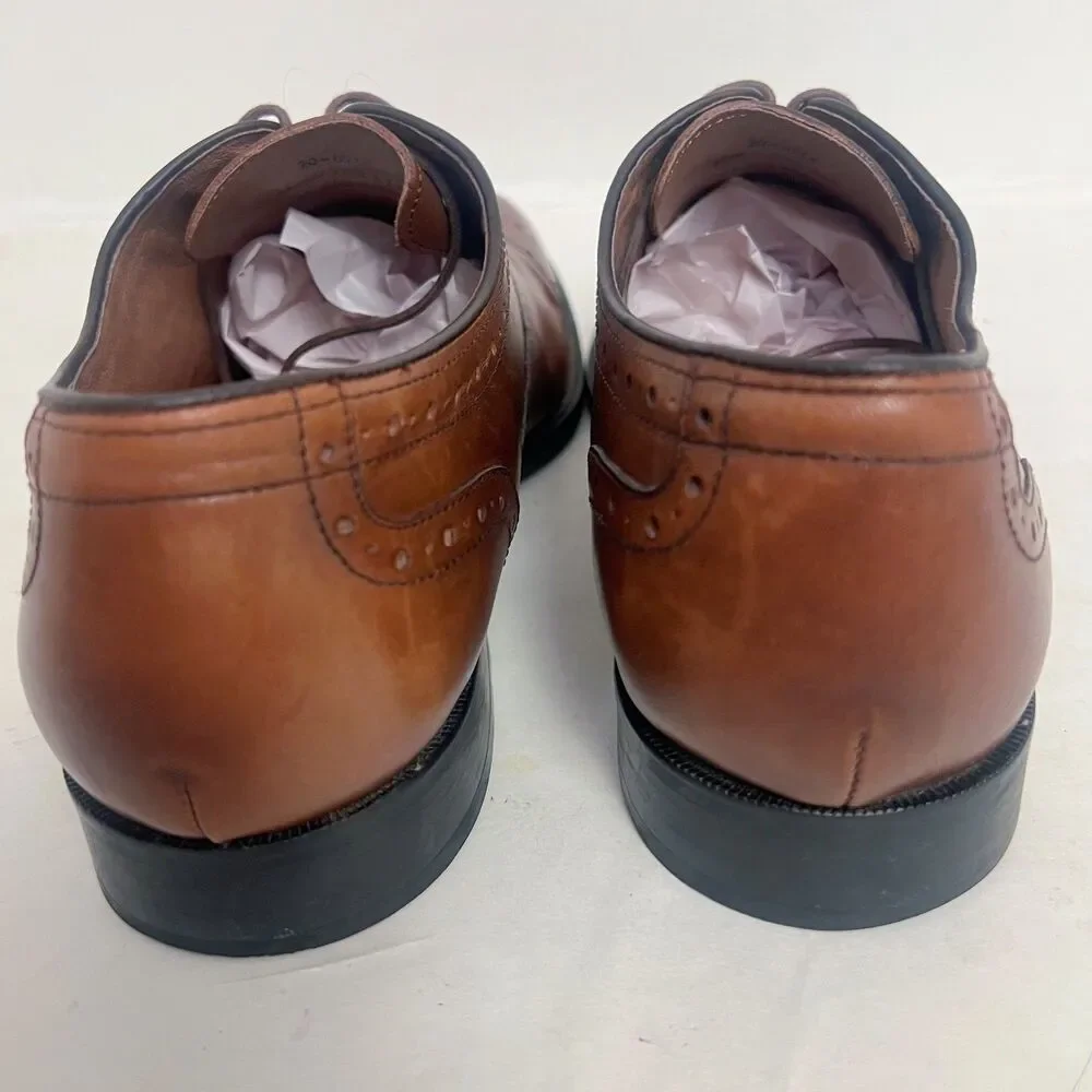 Johnston & Murphy Tyndall Cap Toe Brown Leather Oxford Brogue Detailing Size 12